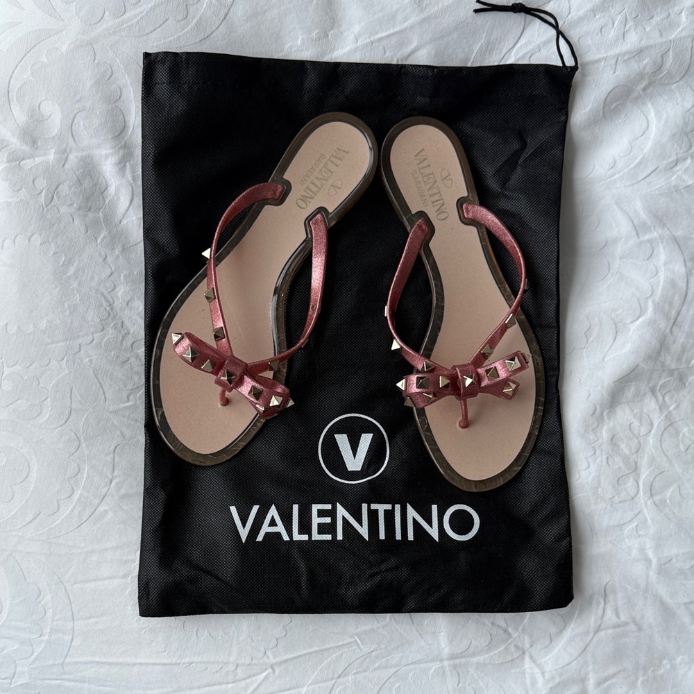 Valentino Women's Metallic Pink Studded Sandals
